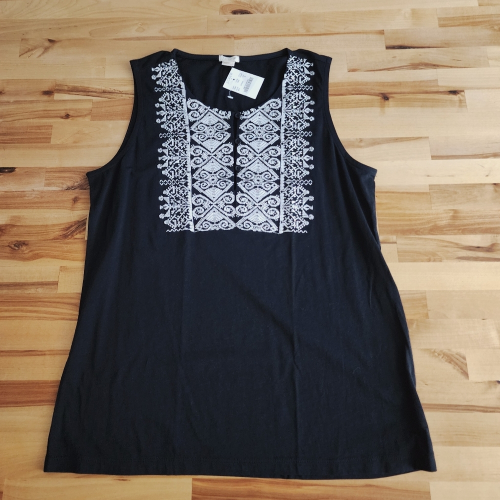 J Crew Factory Sleeveless Top Womens Size Small Black White Embroidery NWT - Picture 1 of 10